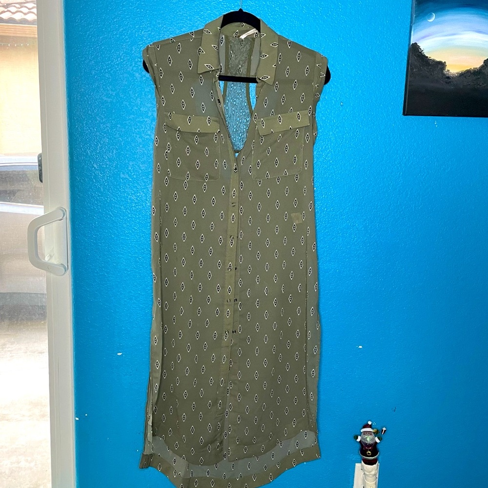 XS green Sleeveless Button-up Dress